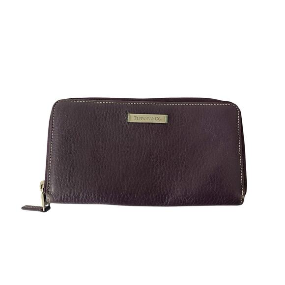 Tiffany&Co Wallet Leather Deep Purple Long Zipper Women’s Designer - Picture 1 of 8